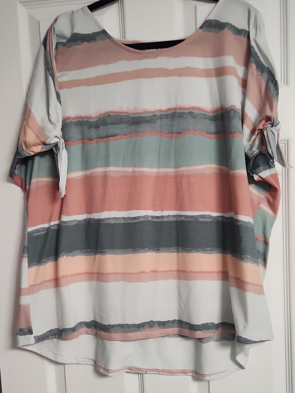 Women’s Pastel Striped Tie-Sleeve Tunic in Blush, Sage & Gray
